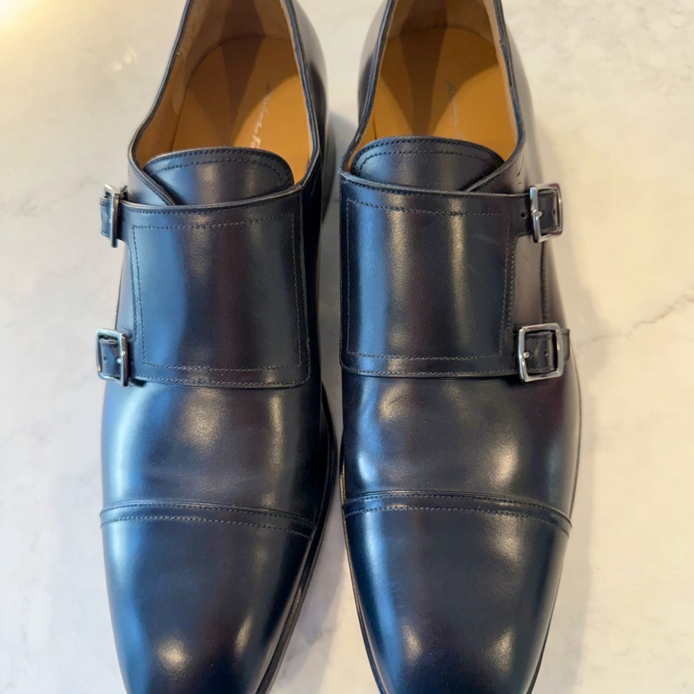 Salvatore Ferragamo Navy Double Monk Strap Oxfords